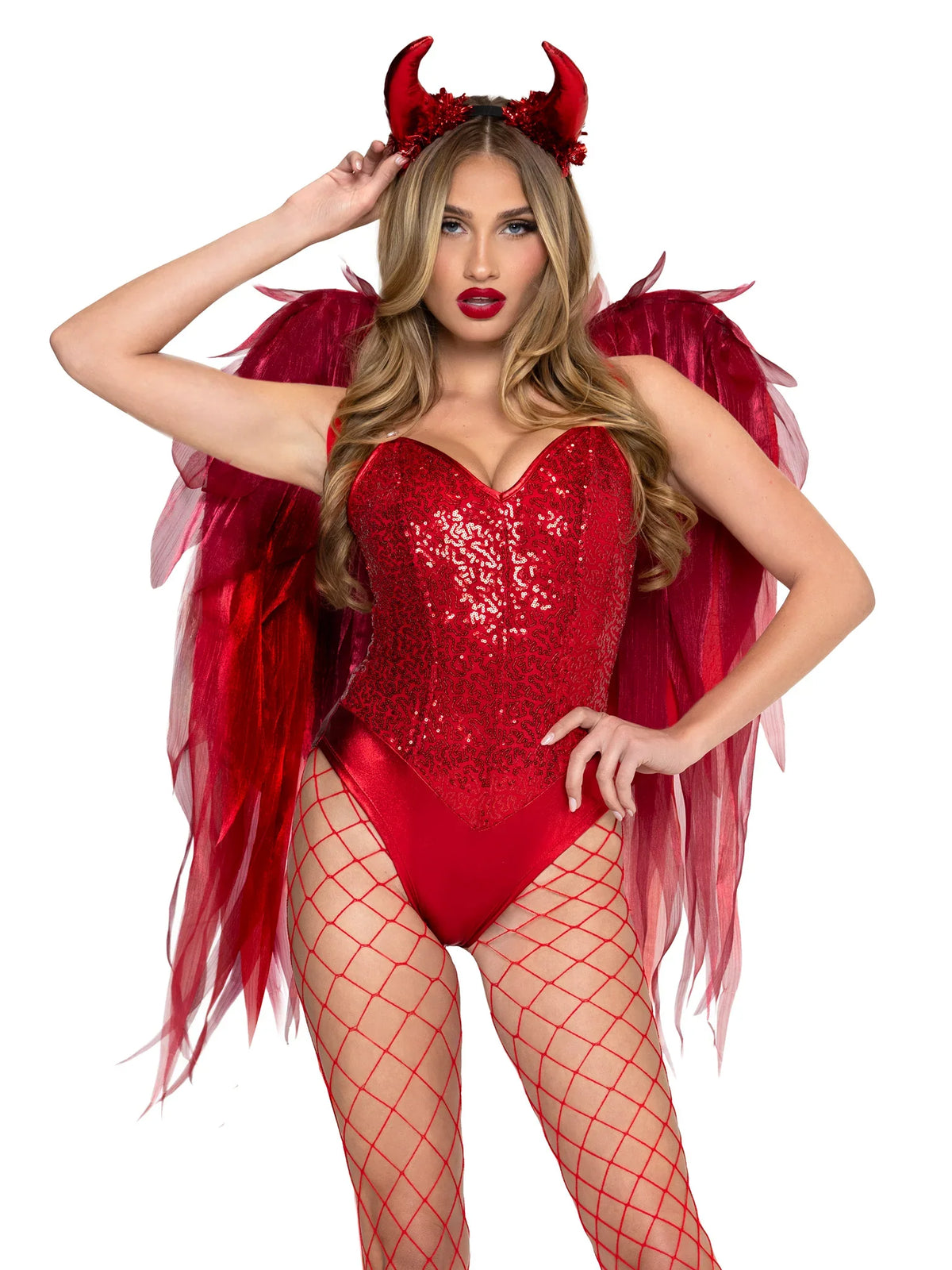 Devil Ombre Chiffon Wings and Horn Headband.