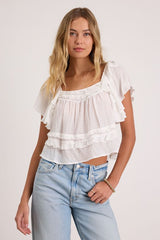 Definitely Angelic White Ruffled Short Sleeve Top