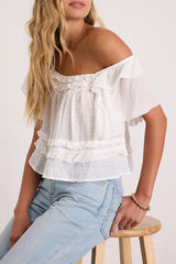 Definitely Angelic White Ruffled Short Sleeve Top