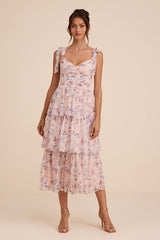 Flirtatious Radiance Blush Pink Floral Mesh Bustier Midi Dress