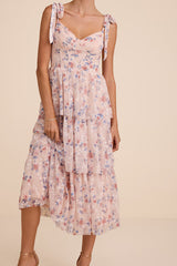 Flirtatious Radiance Blush Pink Floral Mesh Bustier Midi Dress