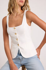 Poised Impulse Ivory Sleeveless Button-Front Vest Top