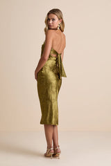 Impressive Favorite Olive Jacquard Strapless Midi Dress