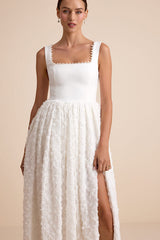 Ellsworth Ivory Mixed-Media Pearl A-Line Maxi Dress