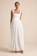 Ellsworth Ivory Mixed-Media Pearl A-Line Maxi Dress