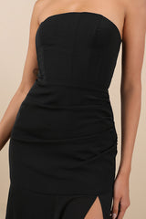 Ulyana Black Mixed Media Strapless Maxi Dress