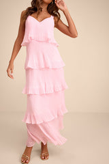 Elegant Nature Blush Pink Pleated Sleeveless Tiered Maxi Dress