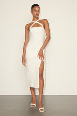 Rumi White Sleeveless Column Midi Dress
