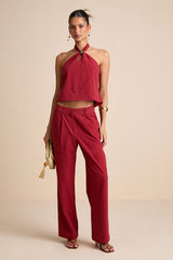 Vivian Rust Red Mid-Rise Straight Leg Trouser Pants