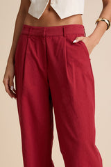 Vivian Rust Red Mid-Rise Straight Leg Trouser Pants