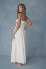 Ania White Strapless Smocked Midi Dress