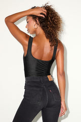 Basima Black Cutout Twist-Front Sleeveless Bodysuit
