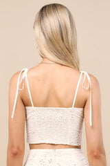 Kamilla Cream Eyelet Embroidered Tie-Strap Tank Top