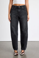 Baggy Dad Washed Black Barrel Jeans