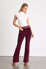 Sunset Burgundy Corduroy High-Rise Flare Jeans