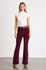 Sunset Burgundy Corduroy High-Rise Flare Jeans