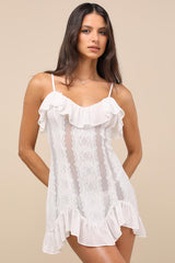 Trinity White Sheer Lace Ruffled Lingerie Slip