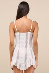 Trinity White Sheer Lace Ruffled Lingerie Slip