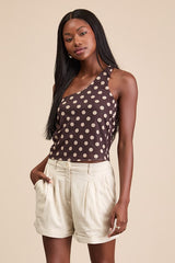 Winford Light Beige Pleated High-Rise Cuffed Shorts