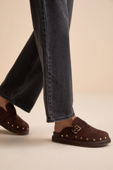 Tripoli Coffee Suede Studded Slide-On Clogs