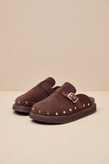 Tripoli Coffee Suede Studded Slide-On Clogs