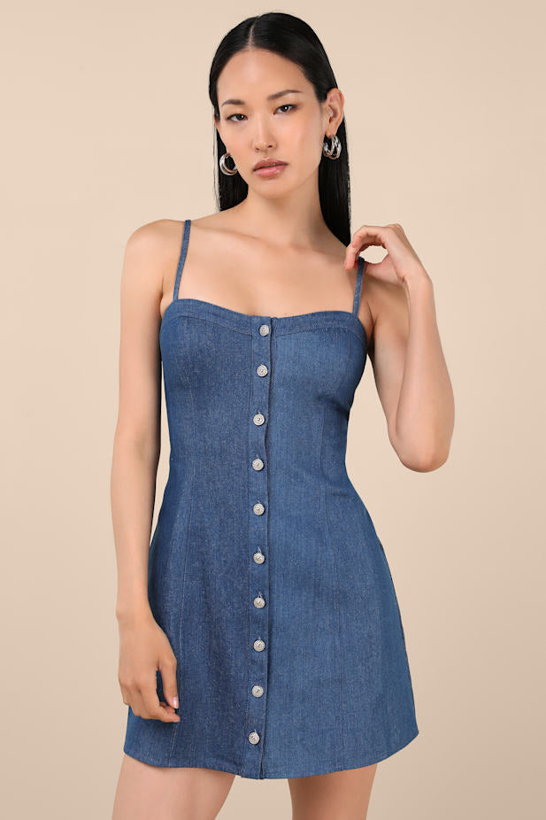 Blakely Blue Chambray Button-Front Mini Dress