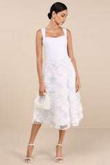Benedita White Floral Applique Midi Dress
