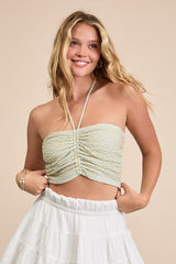 Merliah Mint Floral Textured Knit Halter Crop Top