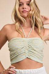 Merliah Mint Floral Textured Knit Halter Crop Top