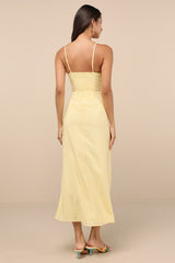 Sanya Light Yellow Button-Front Sleeveless Midi Dress