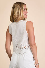 Linnea White Eyelet Embroidered Tie-Front Top