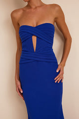 Elegant Finesse Royal Blue Pleated Cutout Maxi Dress