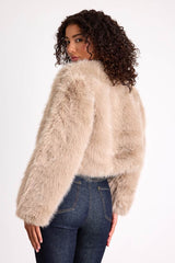 Xylona Taupe Faux Fur Cropped Jacket