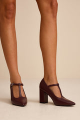Celaeno Burgundy Pointed-Toe Mary Jane Pumps