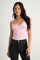Emberlin Light Pink Ribbed Low-Back Sleeveless Bodysuit