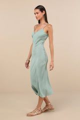 Tamia Sage Textured Sleeveless Midi Slip Dress