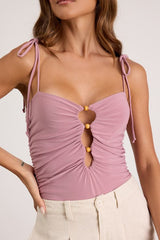Zaynah Mauve Pink Tie-Strap Cutout Bodysuit