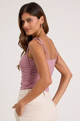 Zaynah Mauve Pink Tie-Strap Cutout Bodysuit