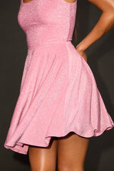 Best Date Ever Pink Metallic Skater Mini Dress