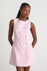 Adelie Light Pink Double Breasted Sleeveless Mini Dress