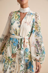 Ayame Ivory Floral Swiss Dot Balloon Sleeve Mini Dress