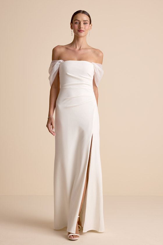 Trynn White Off-the-Shoulder Column Maxi Dress