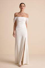 Trynn White Off-the-Shoulder Column Maxi Dress