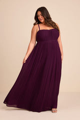 Delina Plum Plisse Chiffon Tie-Back Maxi Dress