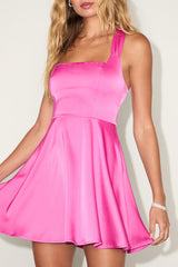 Admirably Chic Hot Pink Satin Lace-Up Mini Dress With Pockets
