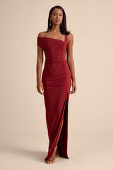 Josie Rust Red Jersey Knit Ruched Maxi Dress