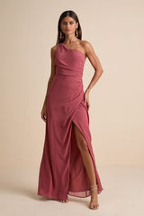Adeline Rusty Rose One-Shoulder Scarf Maxi Dress