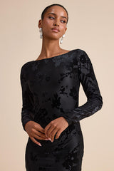 Amiria Black Burnout Velvet Long Sleeve Maxi Dress