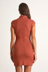 Joana Rust Orange Ribbed Mock Neck Sweater Mini Dress
