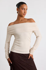 Coveted Favorite Cream Textured Off-the-Shoulder Top